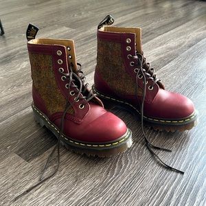 RARE dr martens harris tweed cherry wool boots